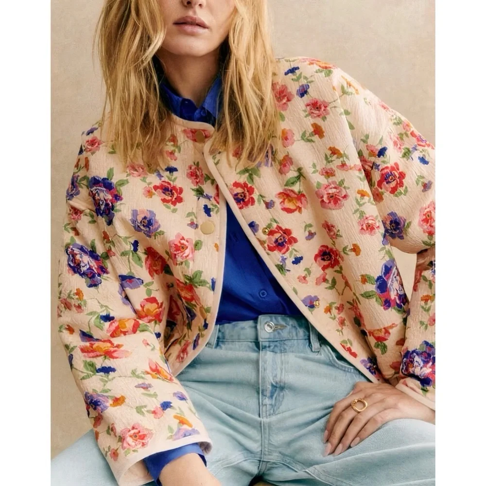 NWOT Sezane Quilted Farel Floral Cotton-Blend Jacket - Picture 4 of 8